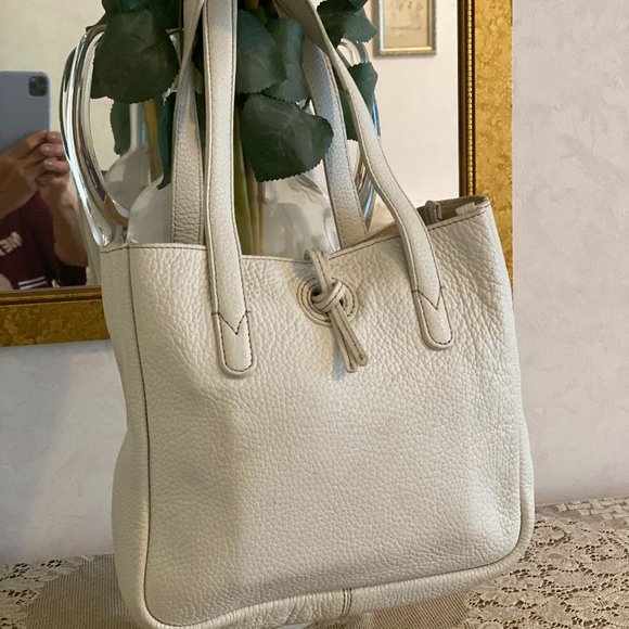Vintage J.Crew White Pebbled Leather Hobo/Tote Bag - Picture 1 of 12